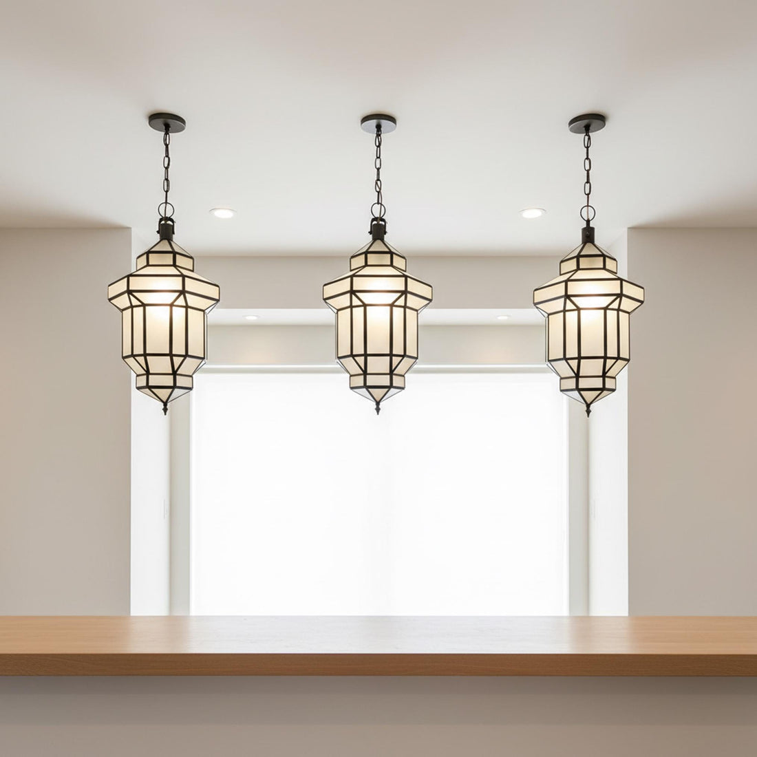 Moroccan pendant light geometric glass black frame hanging ceiling lantern
