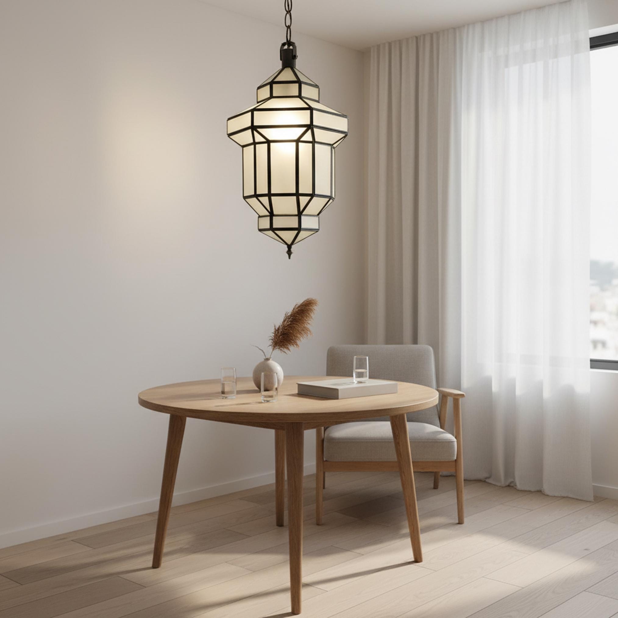 Moroccan pendant light geometric glass black frame hanging ceiling lantern