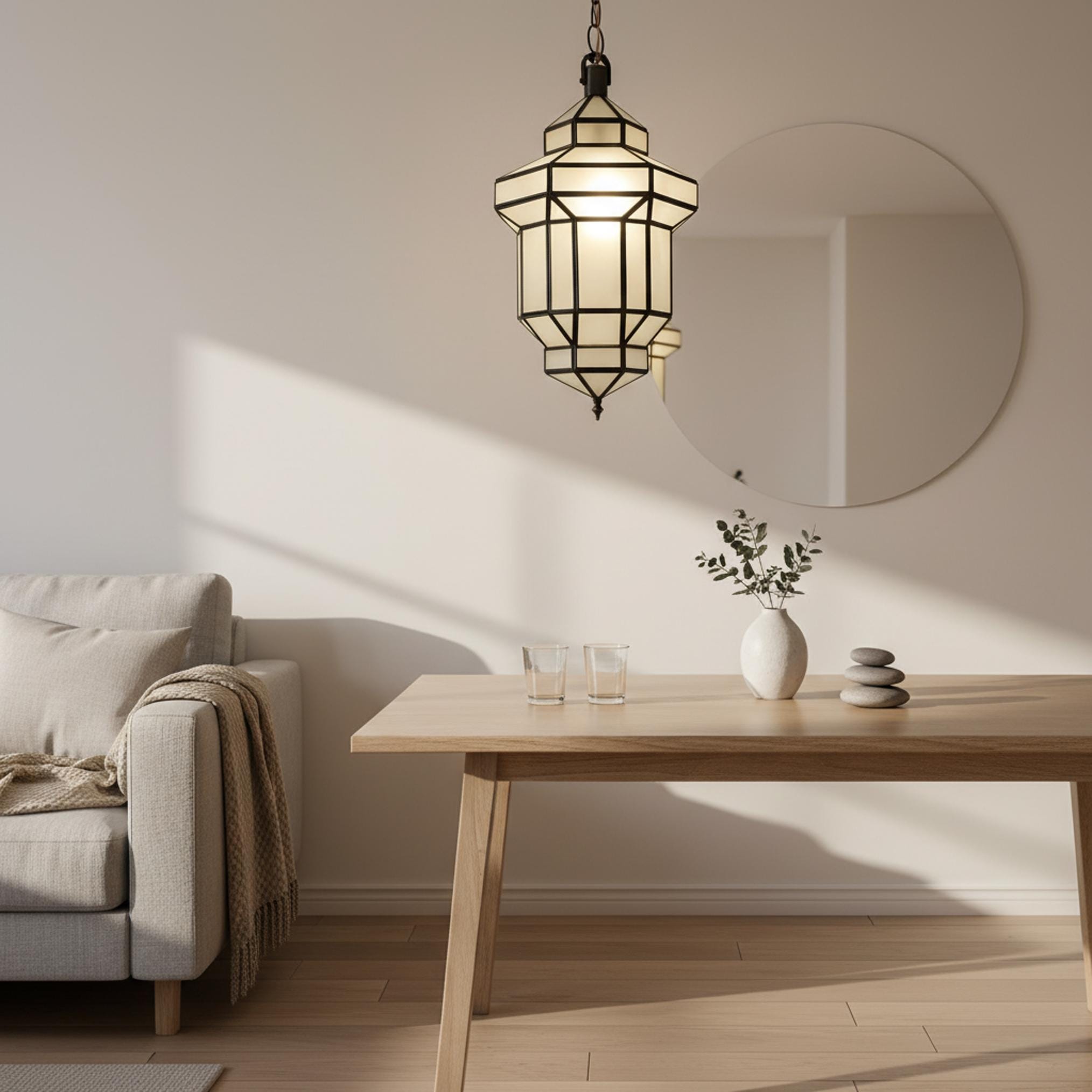 Moroccan pendant light geometric glass black frame hanging ceiling lantern