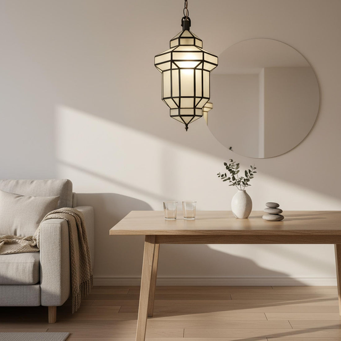 Moroccan pendant light geometric glass black frame hanging ceiling lantern