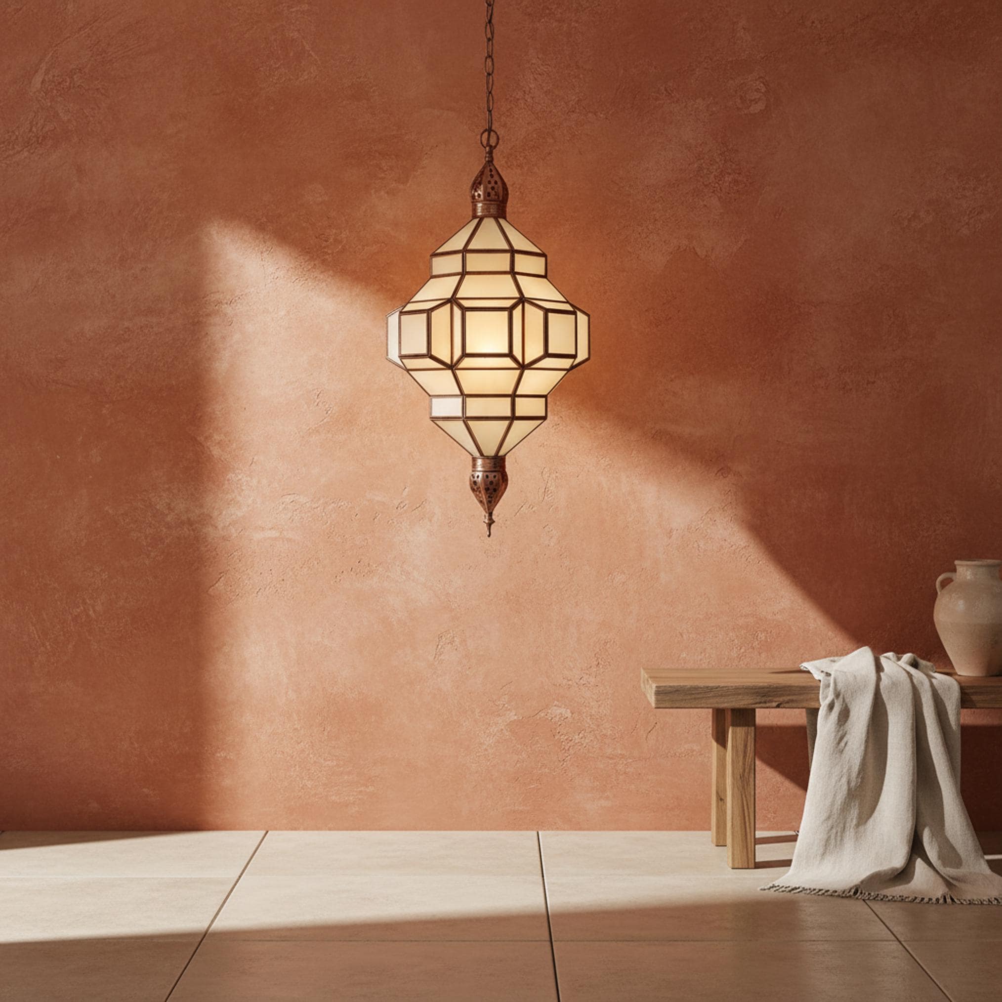 Moroccan pendant light geometric glass hanging lantern fixture