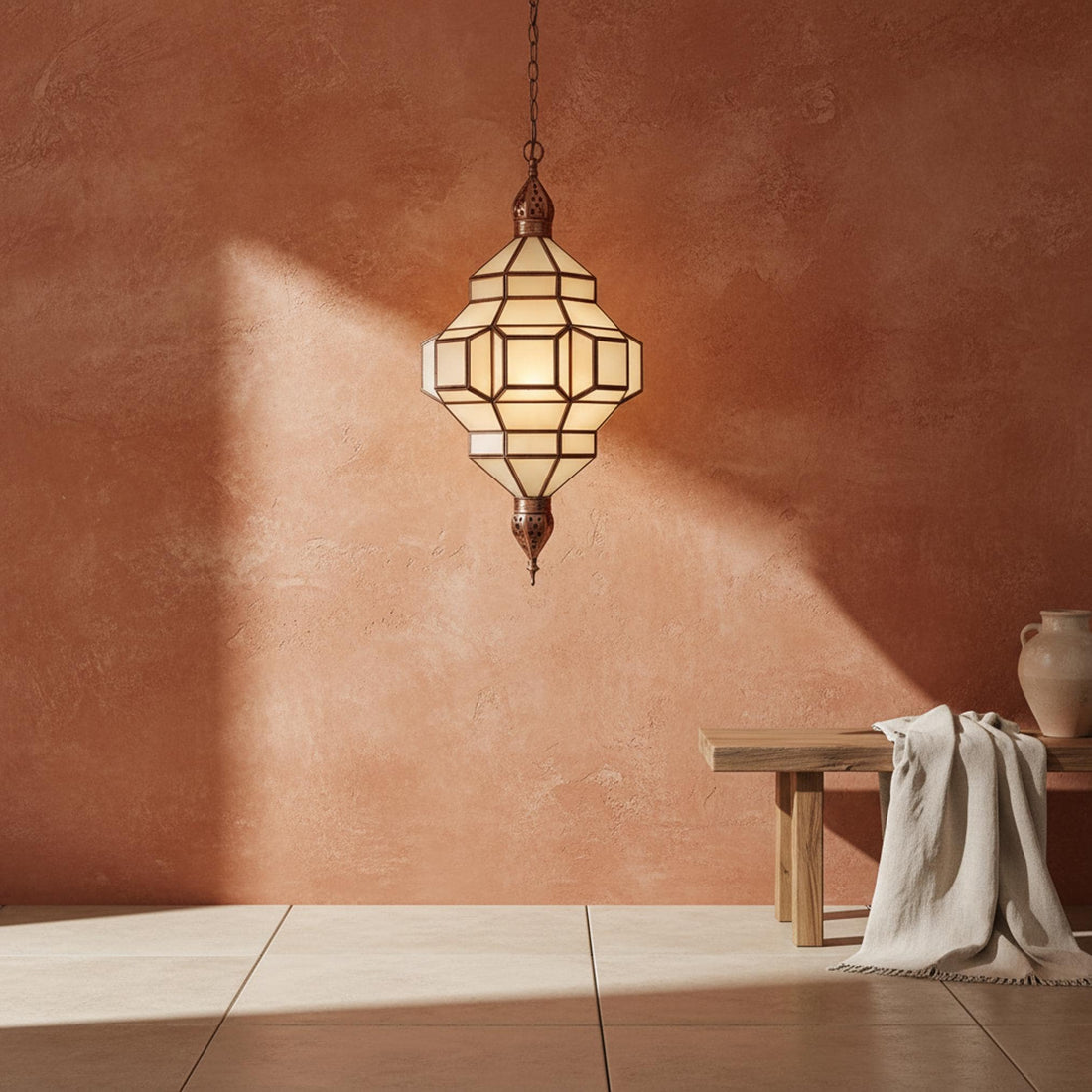 Moroccan pendant light geometric glass hanging lantern fixture