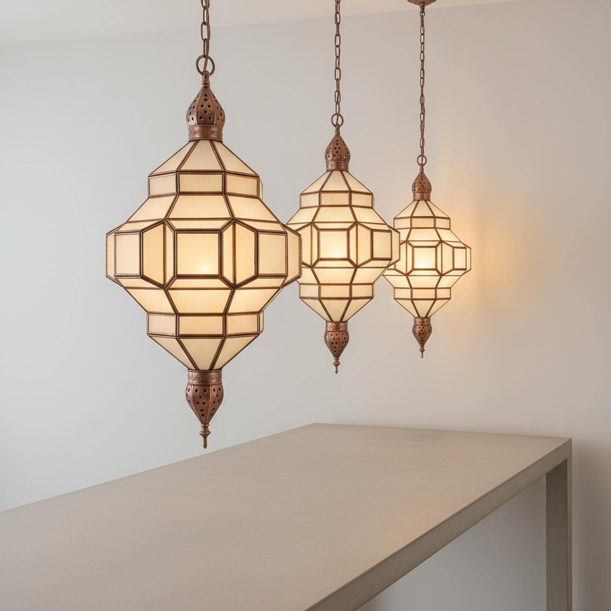 Moroccan pendant light geometric glass hanging lantern fixture