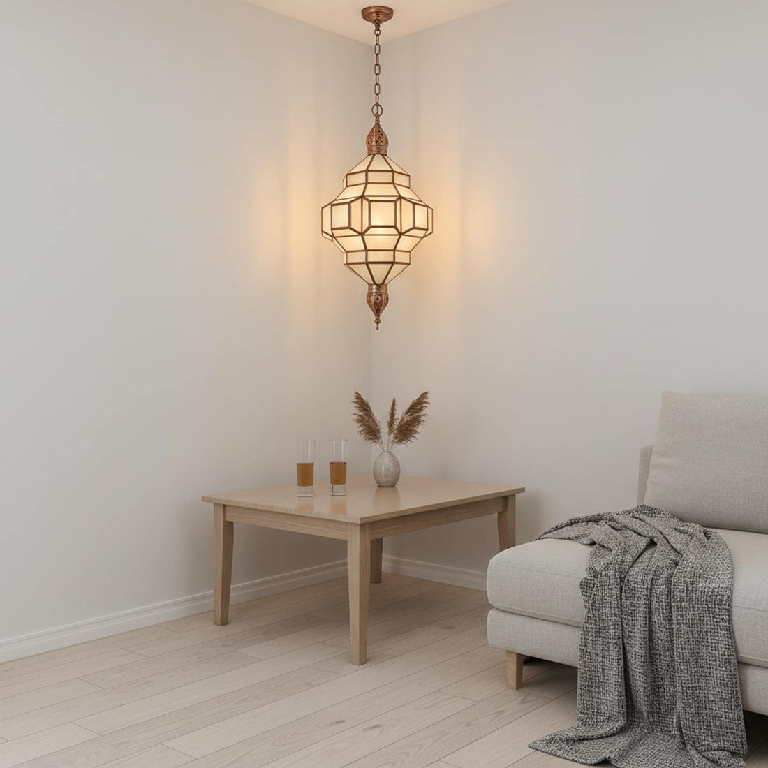 Moroccan pendant light geometric glass hanging lantern fixture
