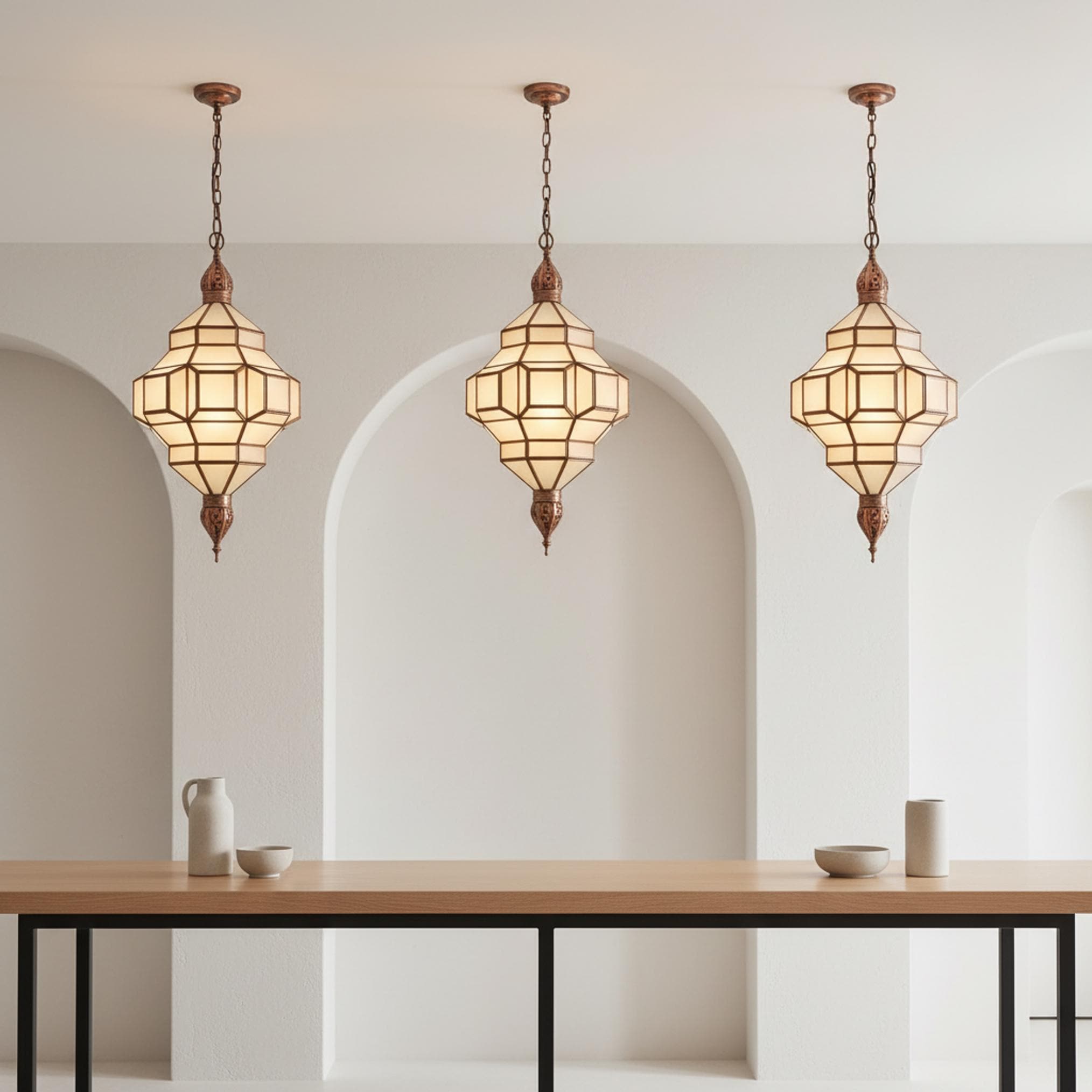 Moroccan pendant light geometric glass hanging lantern fixture