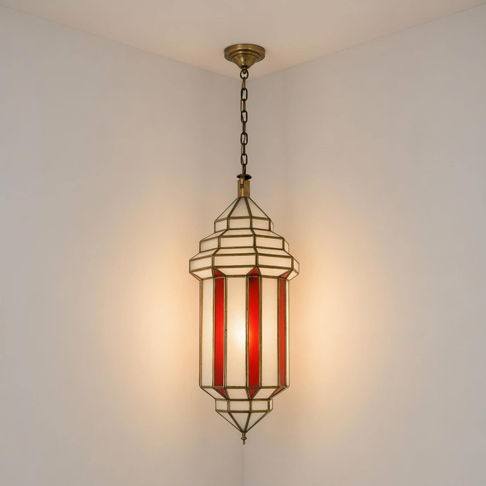 Moroccan pendant light red glass panel hanging ceiling lantern fixture