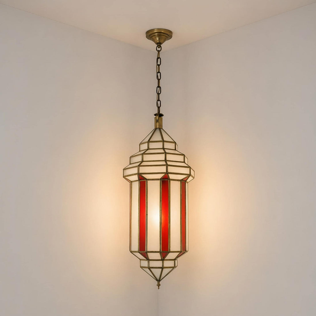 Moroccan pendant light red glass panel hanging ceiling lantern fixture