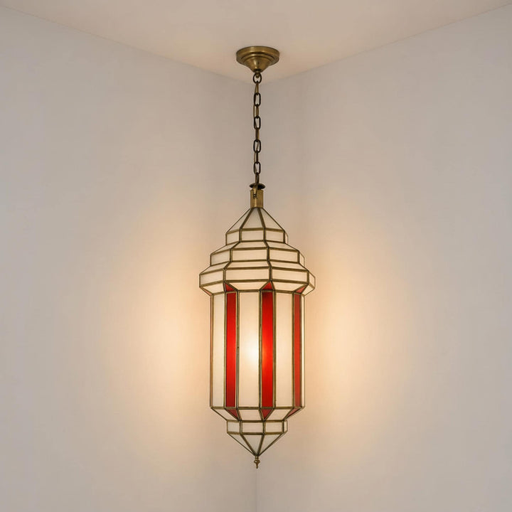 Moroccan pendant light red glass panel hanging ceiling lantern fixture