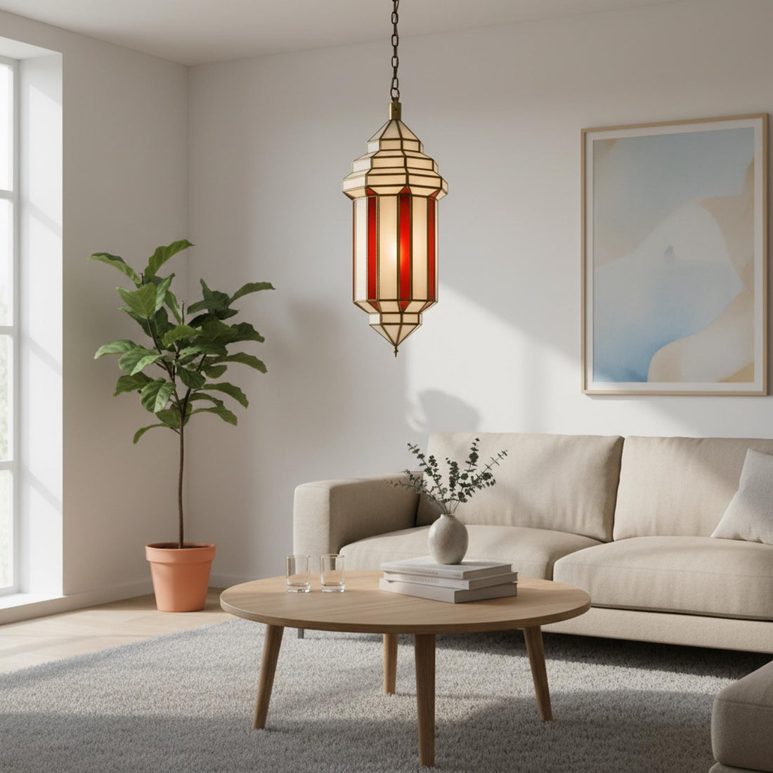 Moroccan pendant light red glass panel hanging ceiling lantern fixture