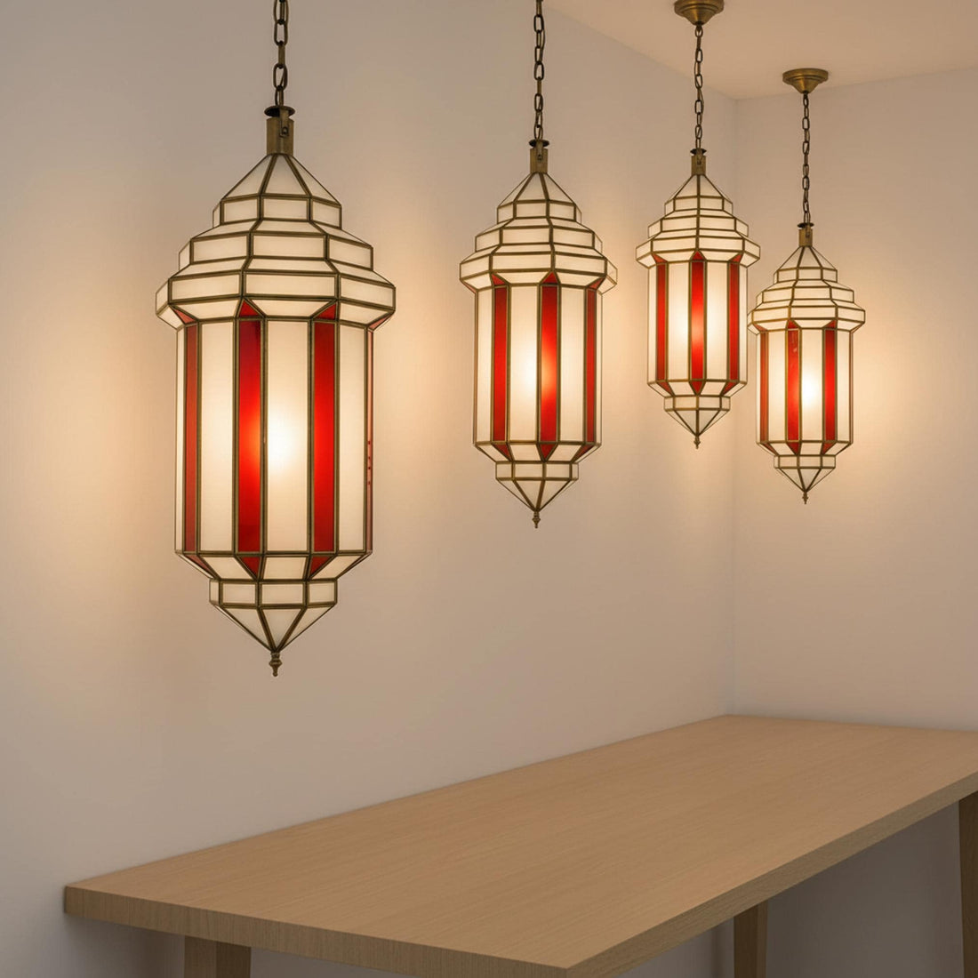 Moroccan pendant light red glass panel hanging ceiling lantern fixture