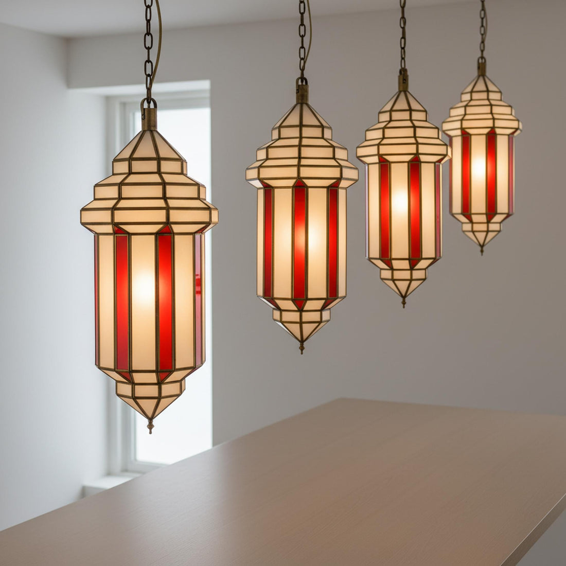 Moroccan pendant light red glass panel hanging ceiling lantern fixture