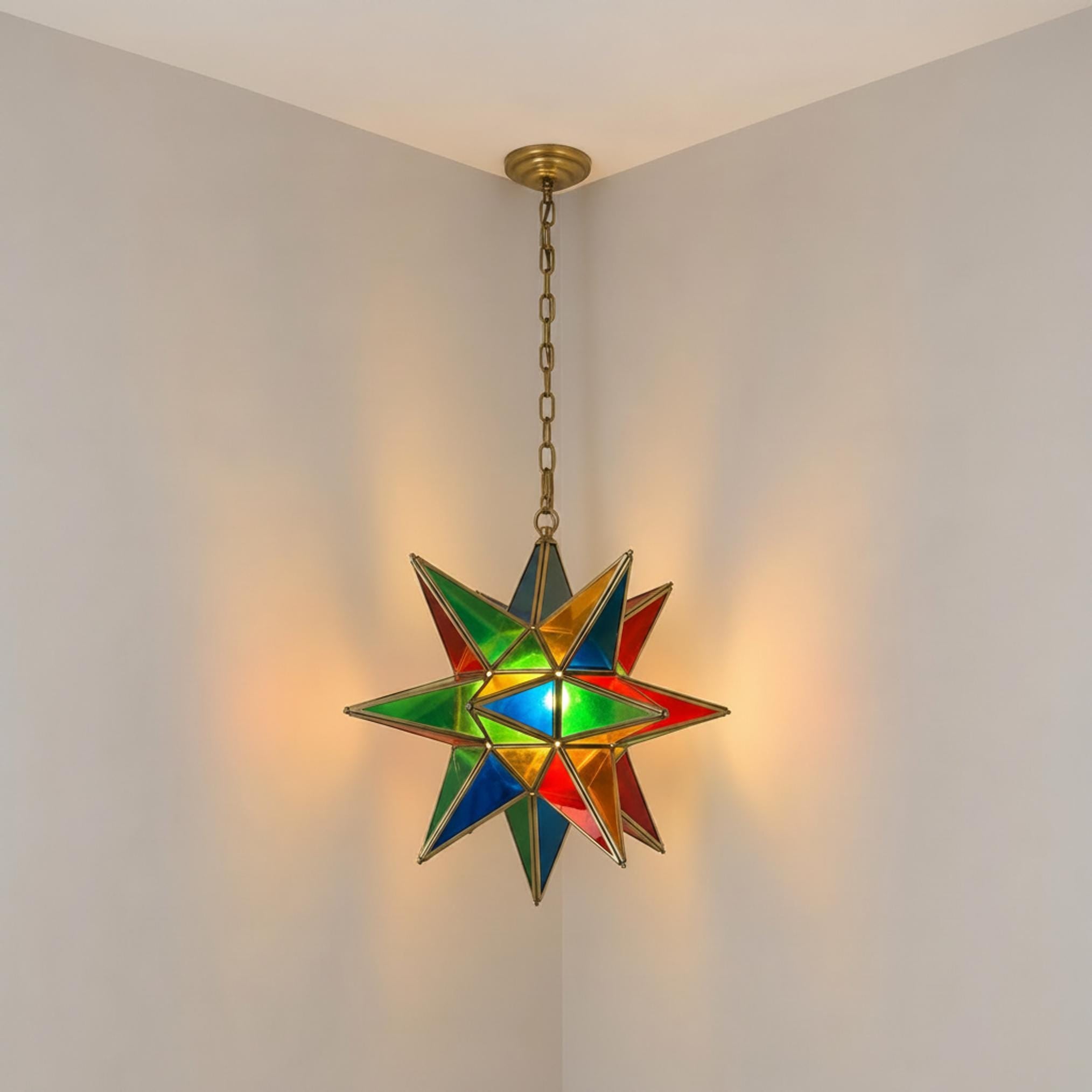 star pendant light multicolor glass hanging ceiling lantern fixture