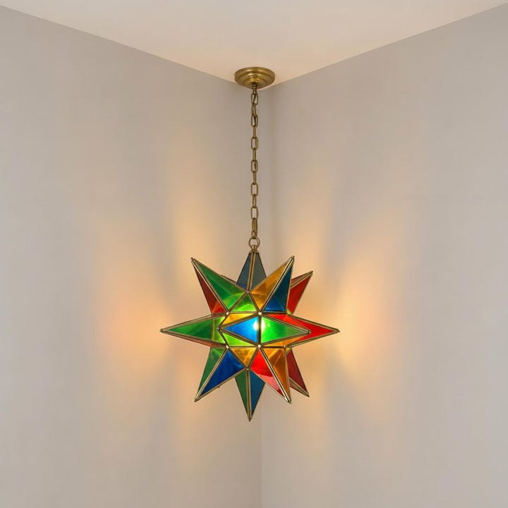 star pendant light multicolor glass hanging ceiling lantern fixture