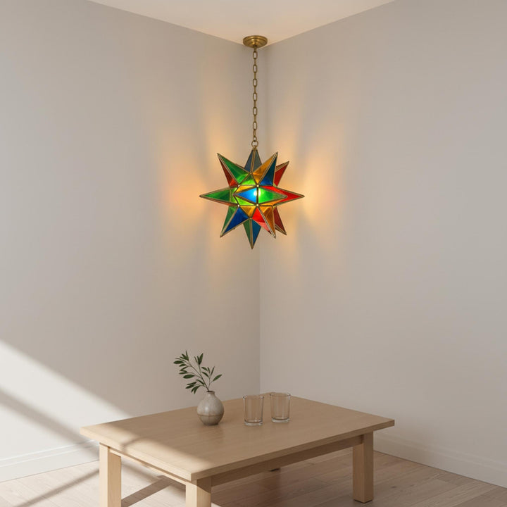 star pendant light multicolor glass hanging ceiling lantern fixture