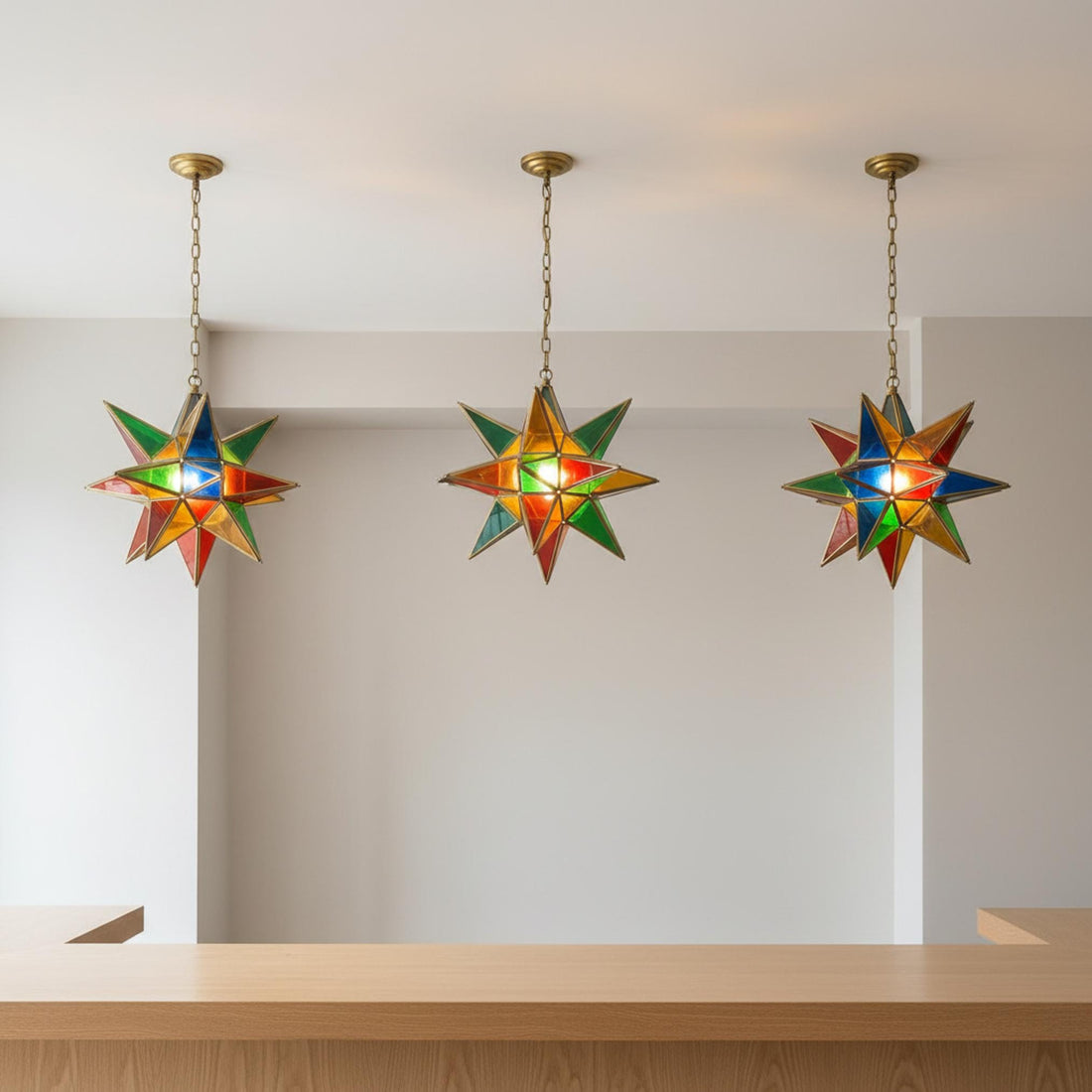 star pendant light multicolor glass hanging ceiling lantern fixture