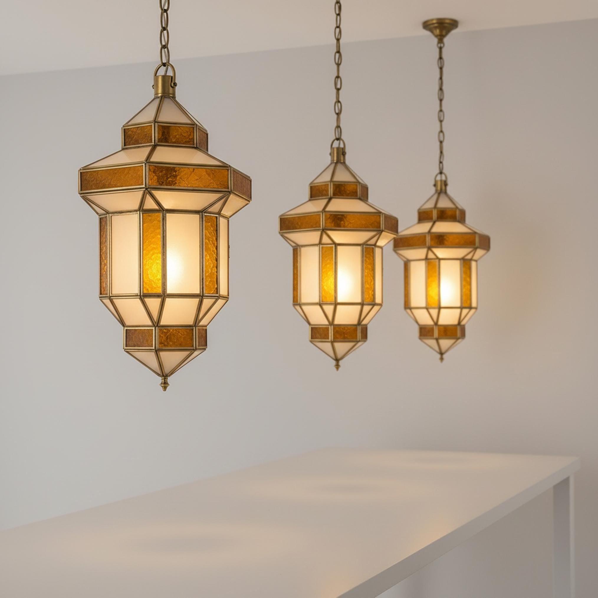 Moroccan lantern pendant amber glass hanging ceiling light fixture