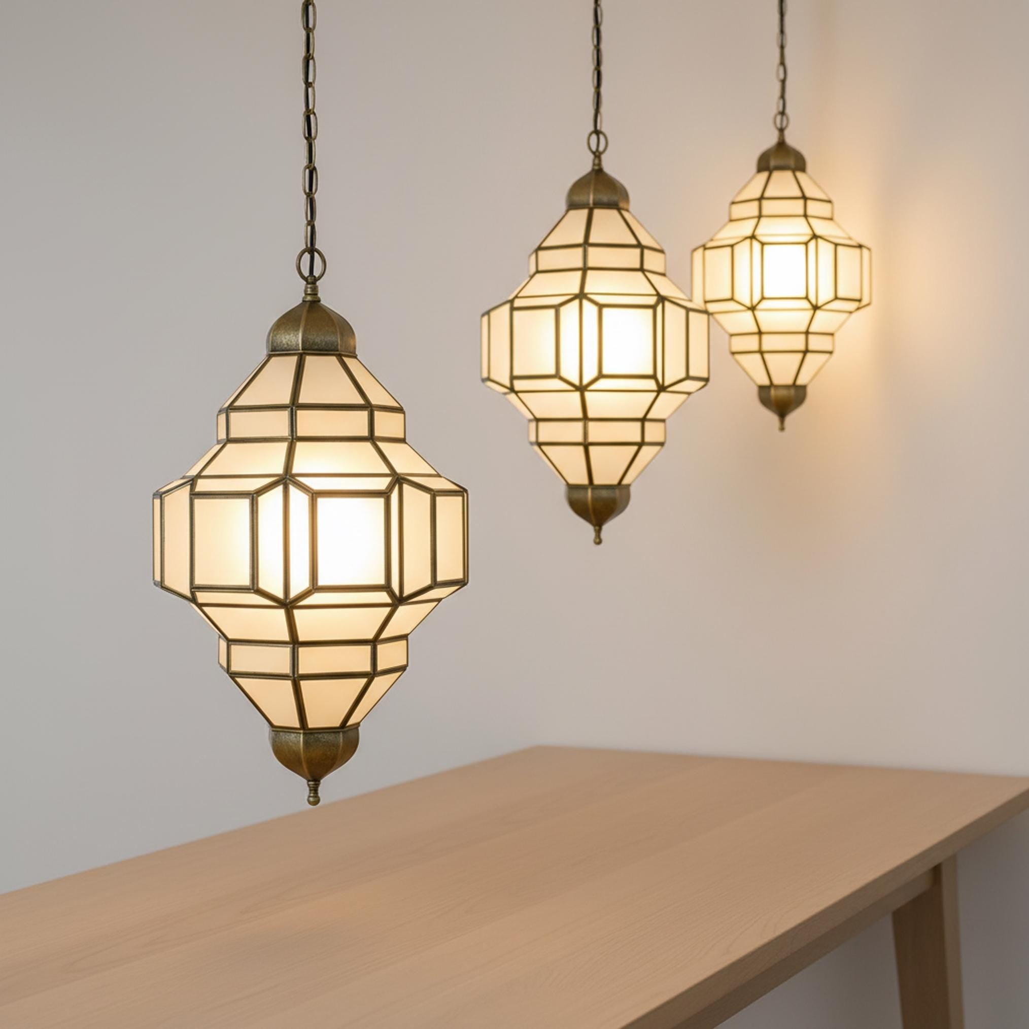 Moroccan pendant light geometric glass brass frame hanging ceiling lantern