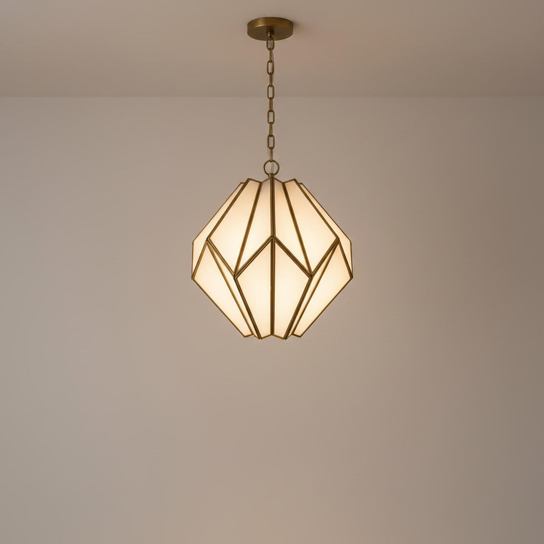 geometric pendant light glass panel brass frame hanging ceiling fixture