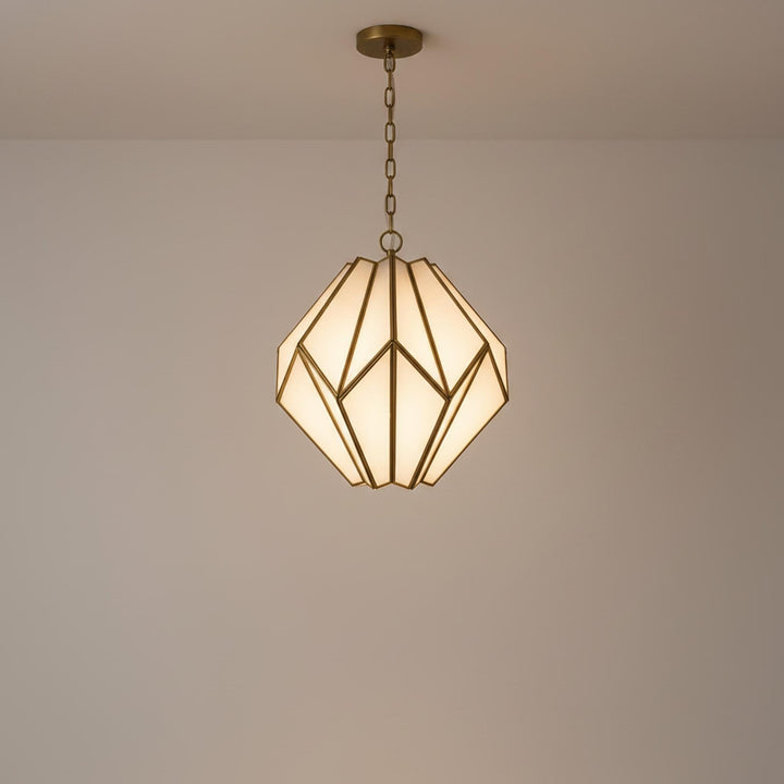 geometric pendant light glass panel brass frame hanging ceiling fixture