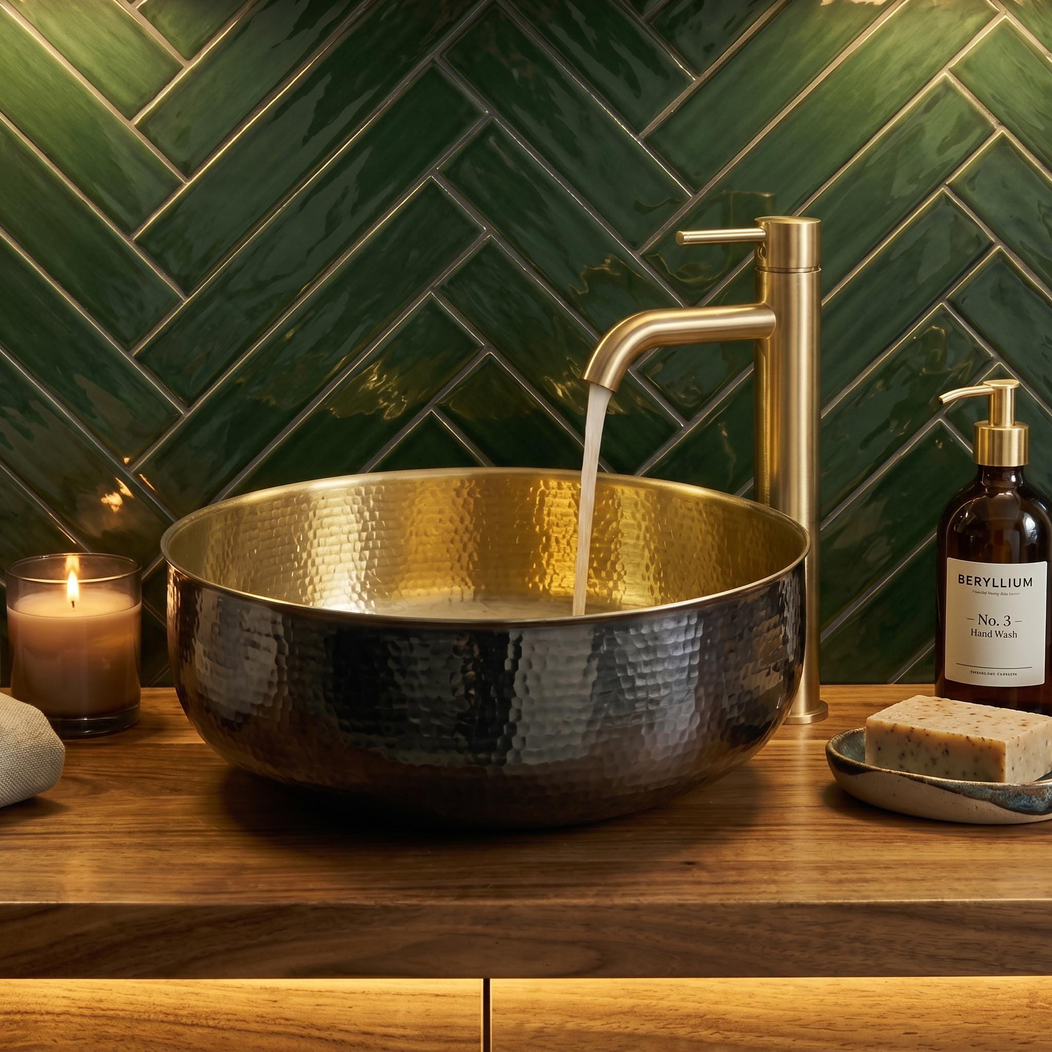 Black Brass Vessel Sink Hammered Two-Tone Round Countertop Basin