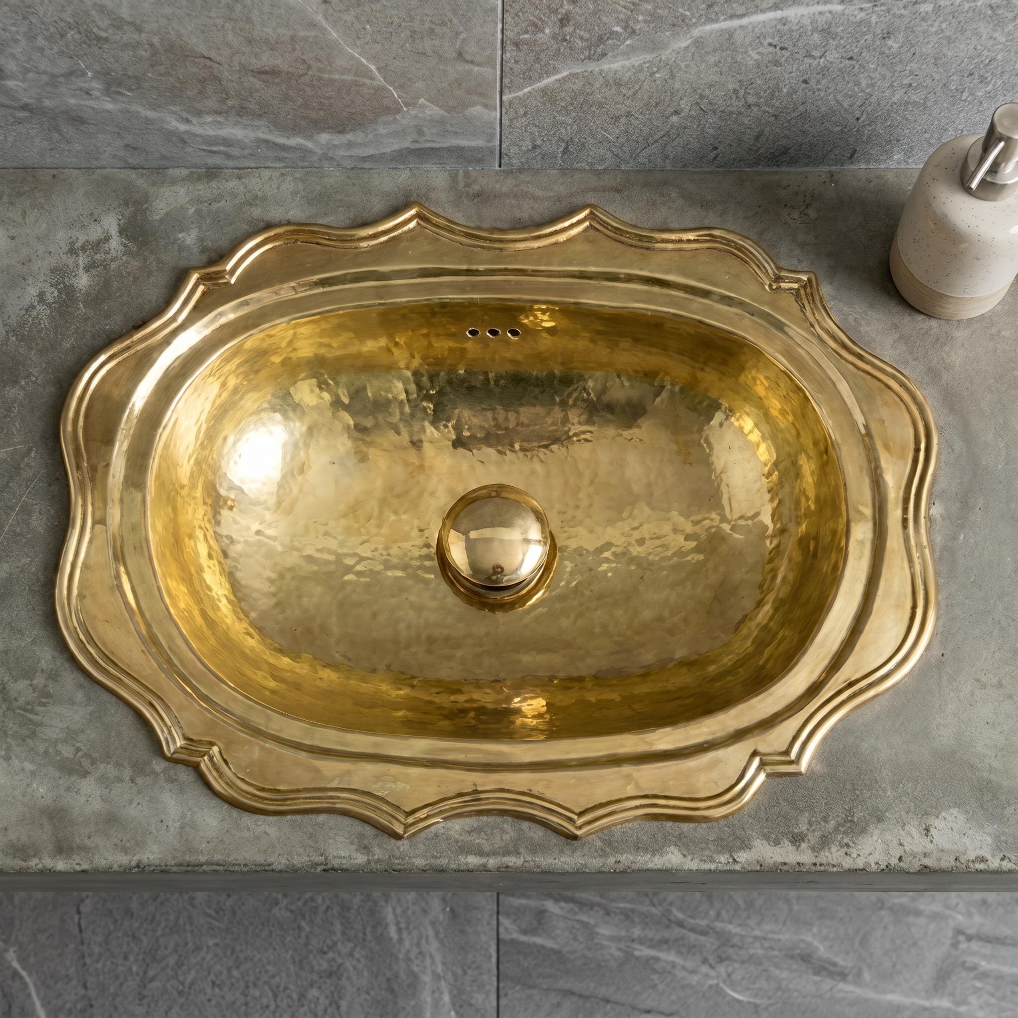 Gold Brass Bathroom Sink – Oval Scalloped Hammered Basin