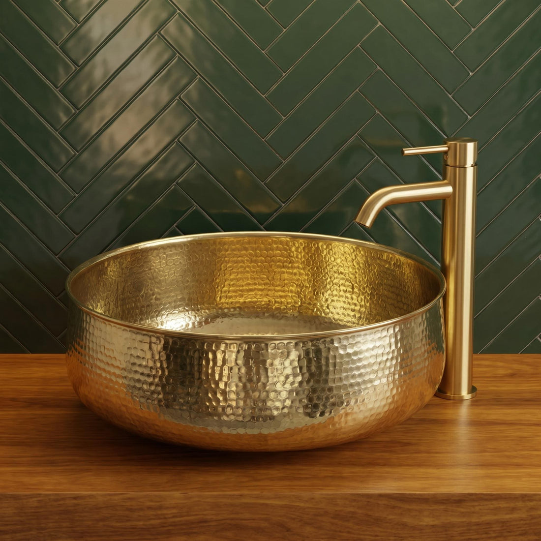 Brass Bathroom Vessel Sink Polished Hammered Round Gold Countertop Basin