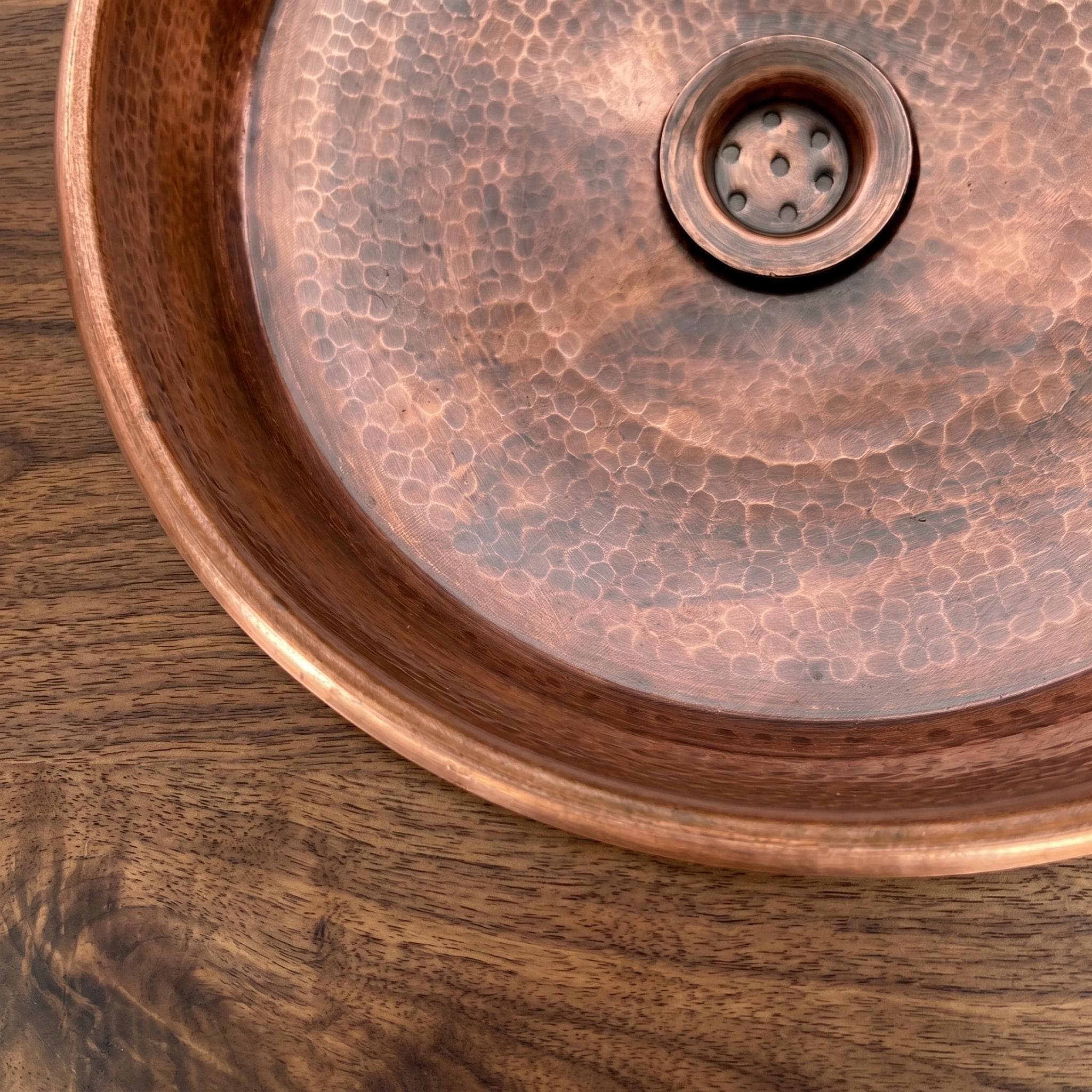 Copper Vessel Sink Hammered Antique Patina Round Countertop Basin