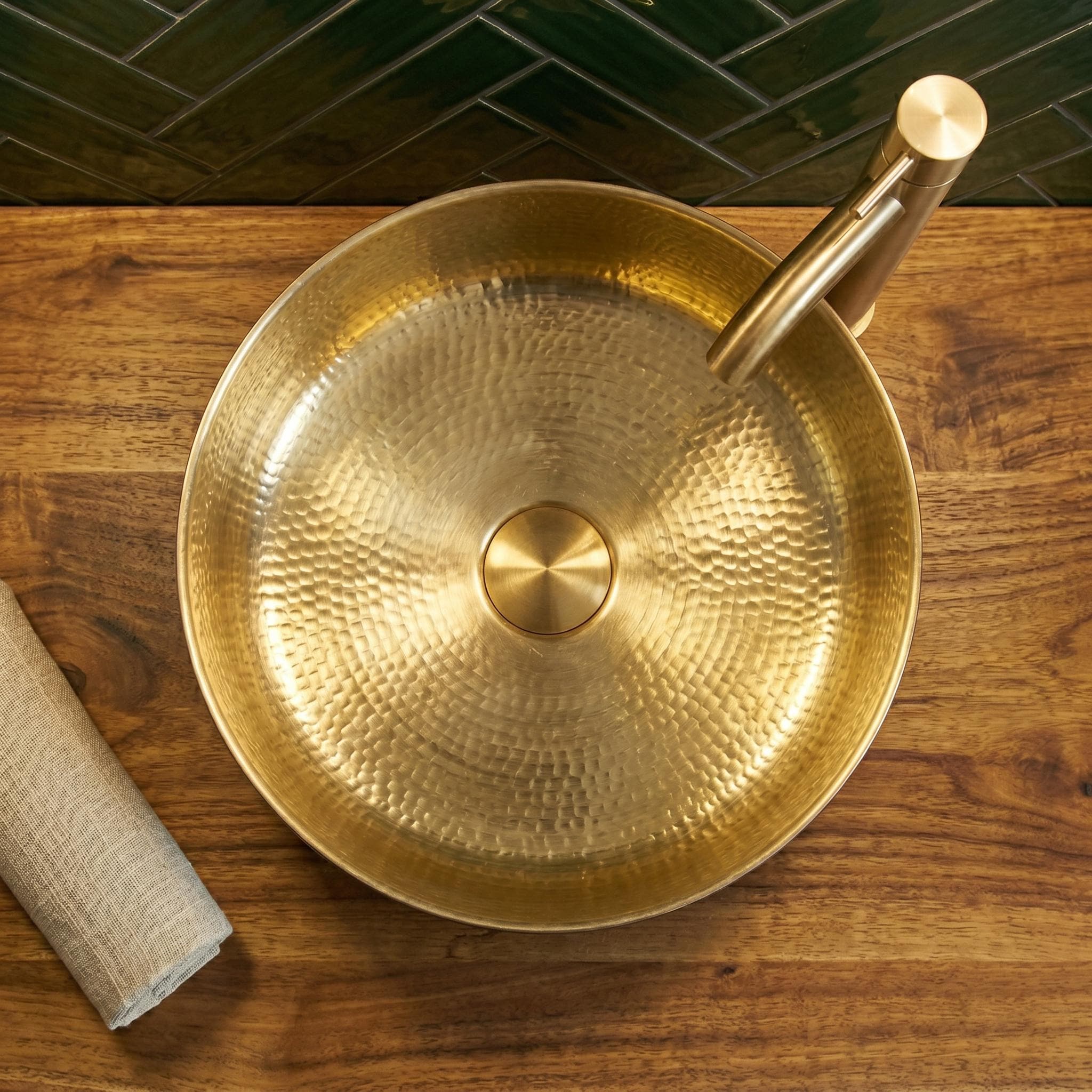 Black Brass Vessel Sink Hammered Two-Tone Round Countertop Basin