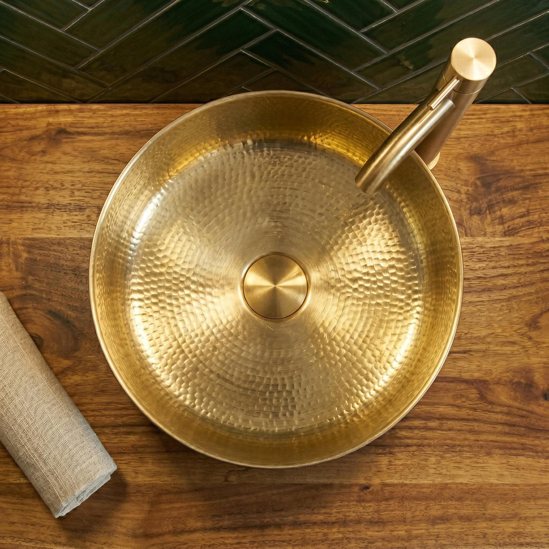Black Brass Vessel Sink Hammered Two-Tone Round Countertop Basin
