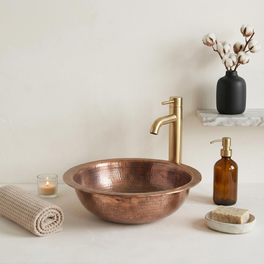 Antique Copper Vessel Sink Hammered Round Countertop Basin Handcrafted