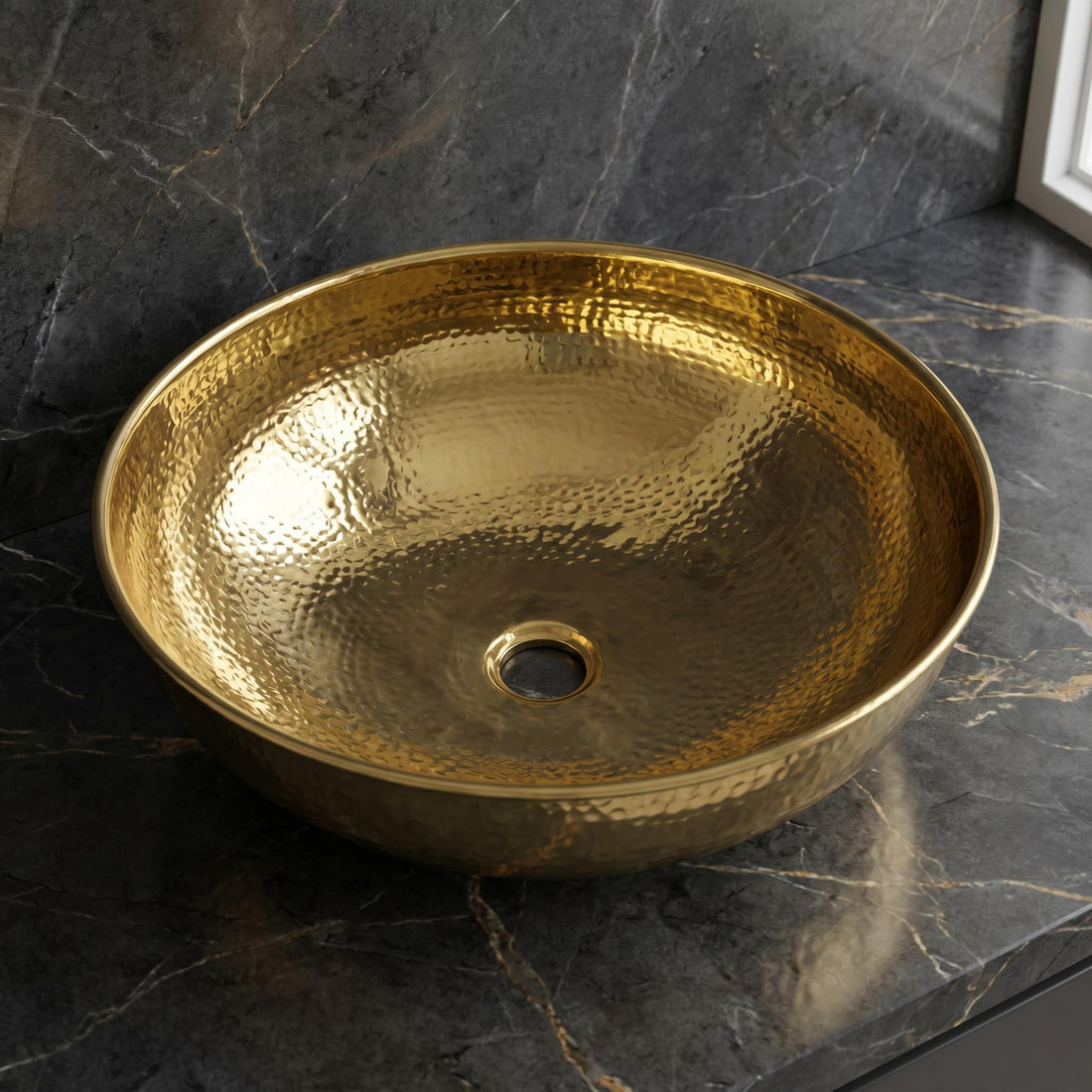 Brass Vessel Sink, Round Hammered Bowl Basin