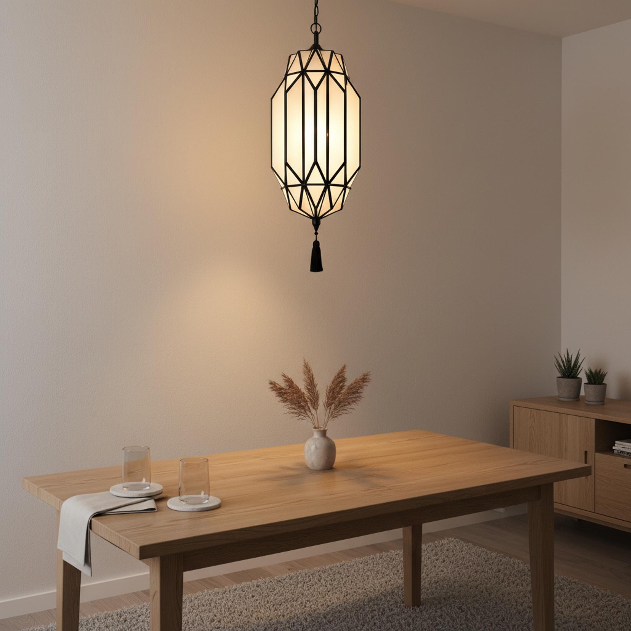 geometric pendant light black frame glass hanging ceiling lantern with tassel