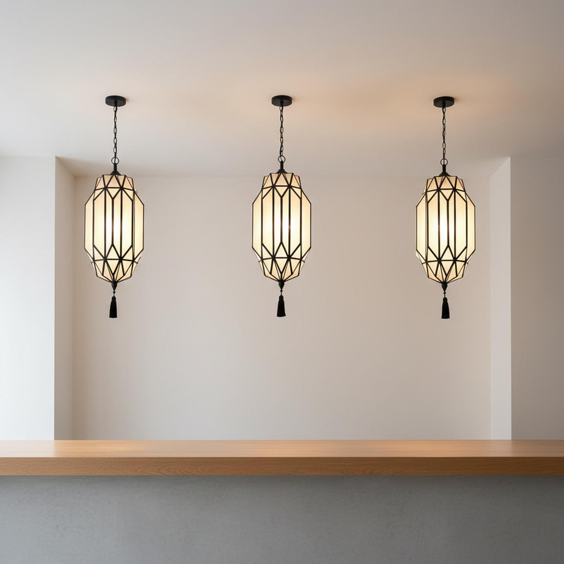 geometric pendant light black frame glass hanging ceiling lantern with tassel