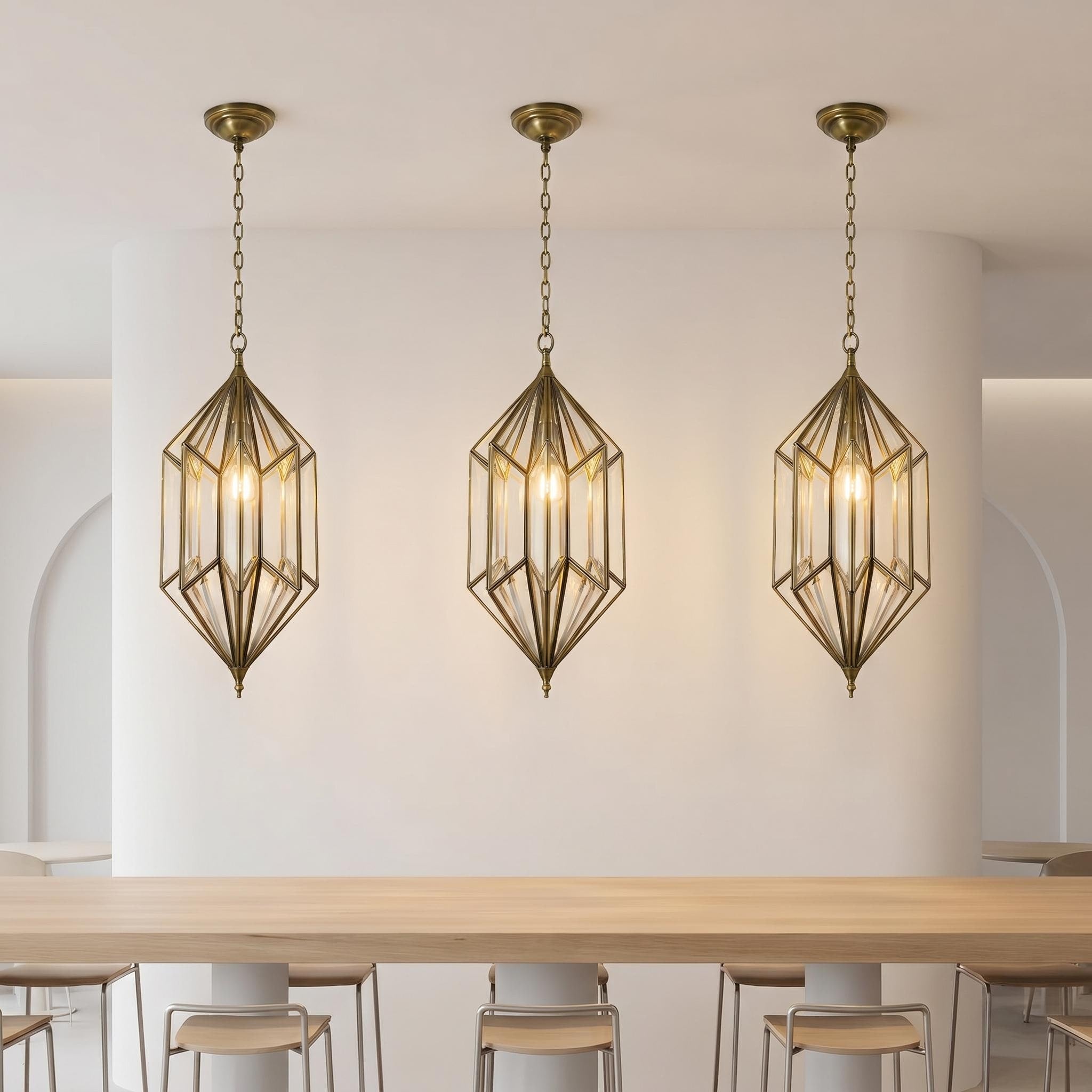 Geometric Pendant Light Glass Hanging Lantern Chain Fixture