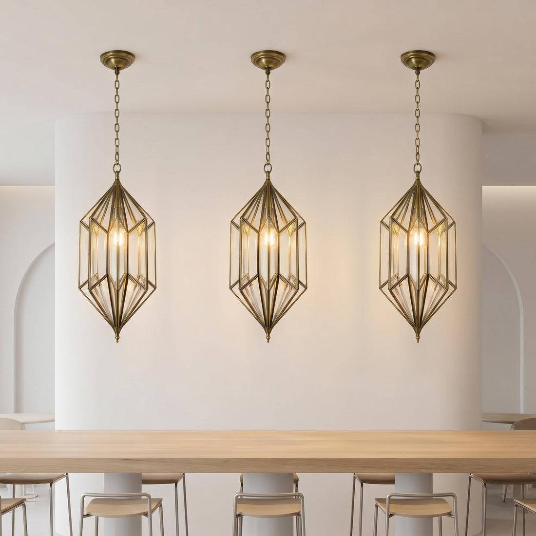 Geometric Pendant Light Glass Hanging Lantern Chain Fixture