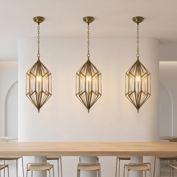 Geometric Pendant Light Glass Hanging Lantern Chain Fixture
