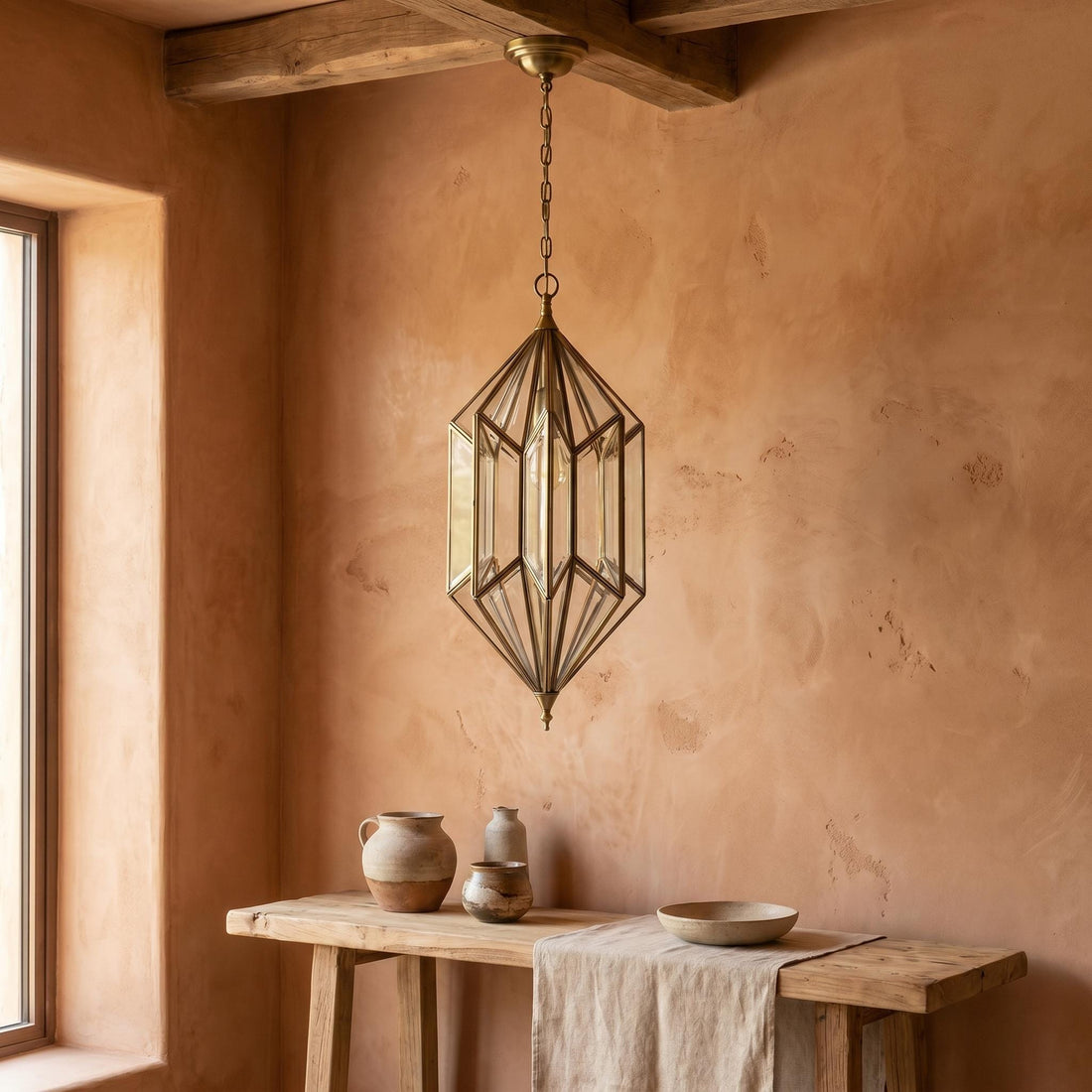Geometric Pendant Light Glass Hanging Lantern Chain Fixture