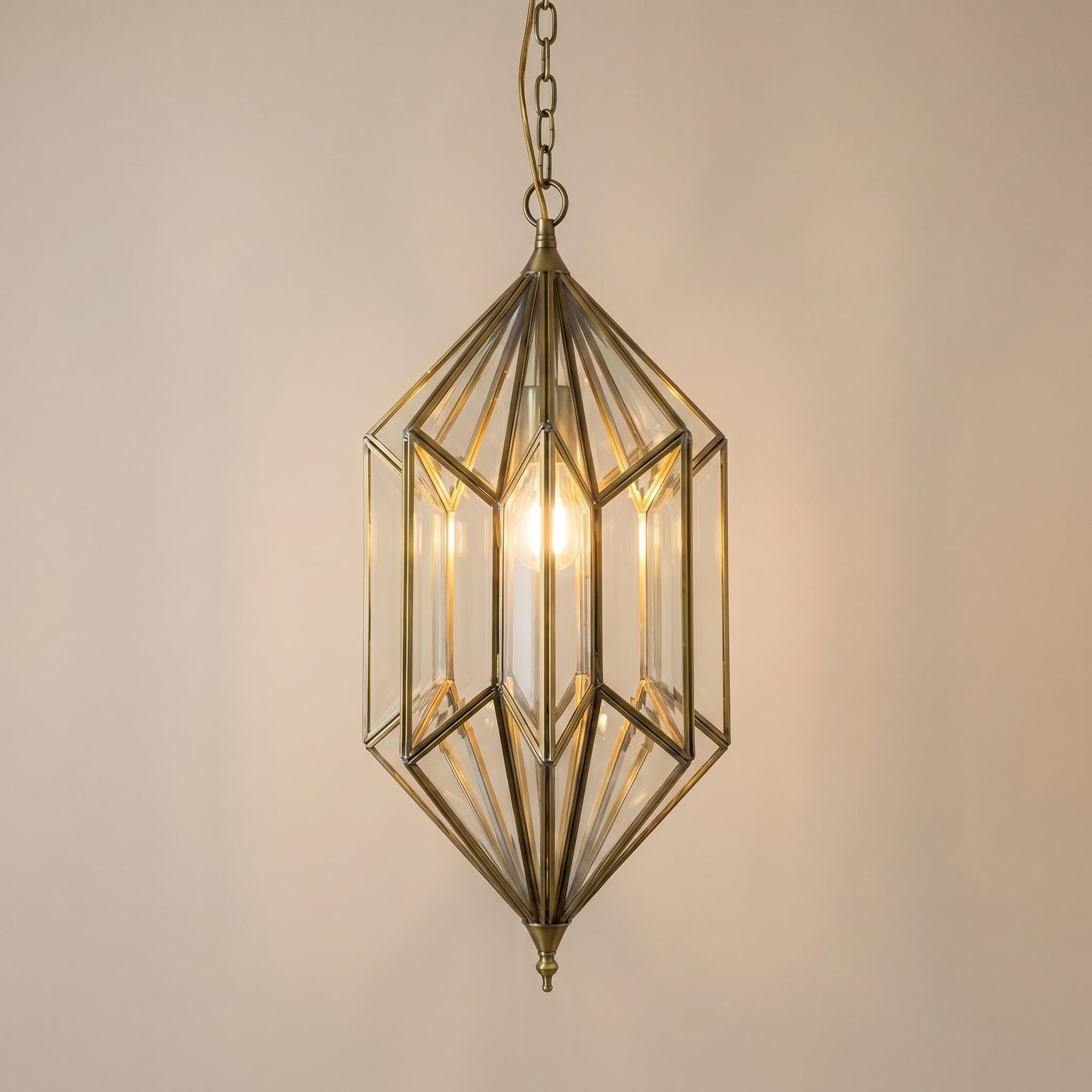 Geometric Pendant Light Glass Hanging Lantern Chain Fixture