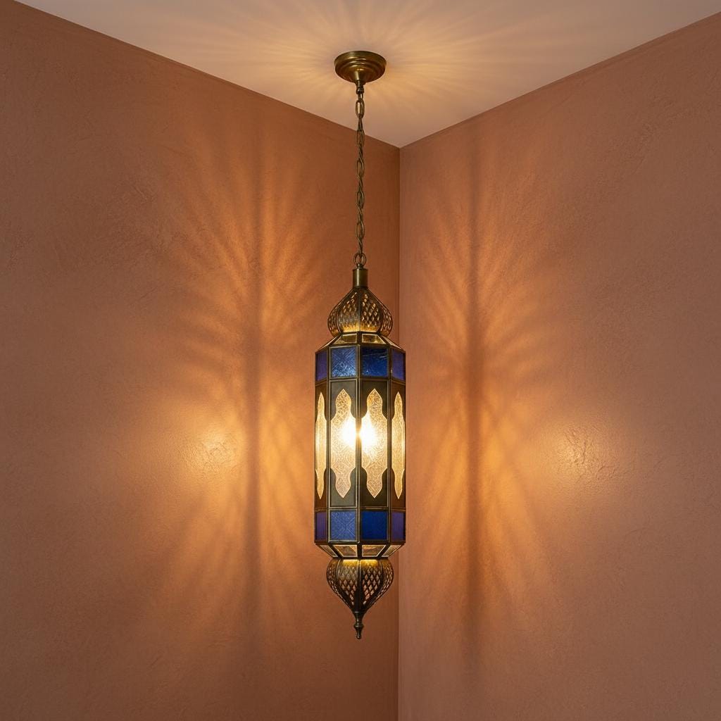 Moroccan Pendant Light Blue Glass Hanging Lantern Chain Fixture