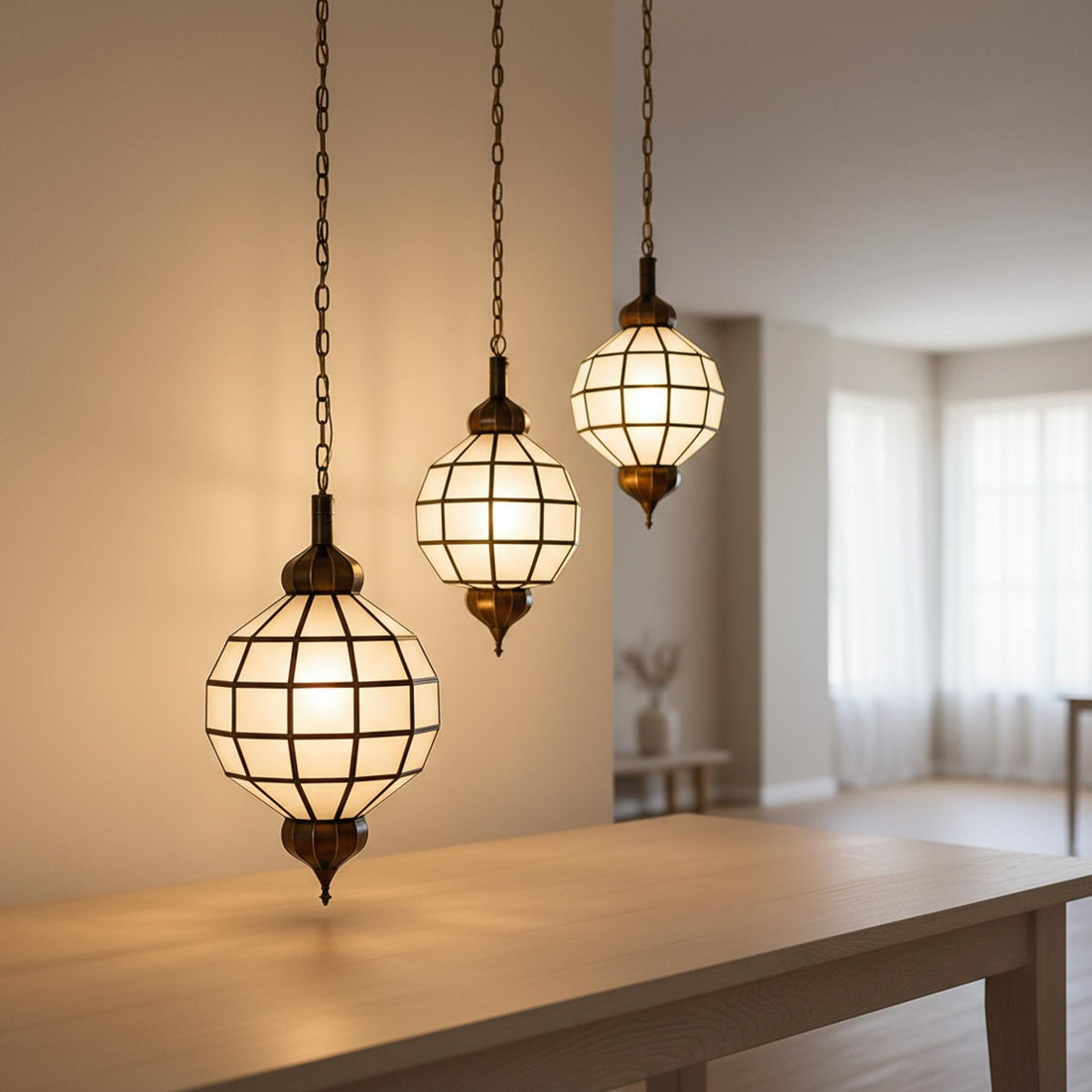 Geometric Pendant Light Hanging Lantern Chain Fixture