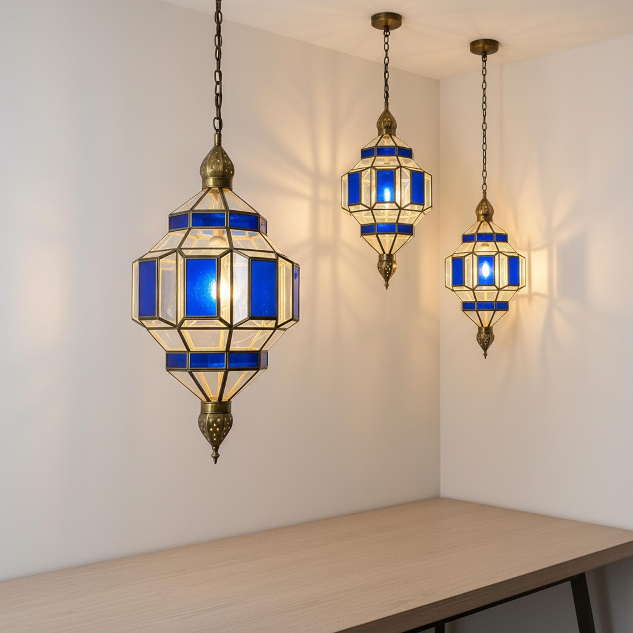 Moroccan Pendant Light Blue Glass Hanging Lantern Fixture