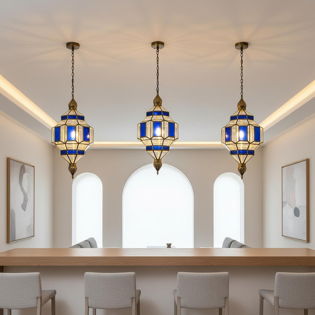 Moroccan Pendant Light Blue Glass Hanging Lantern Fixture