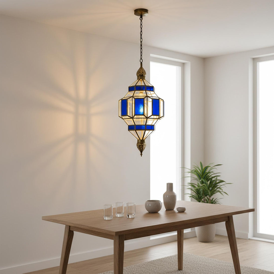 Moroccan Pendant Light Blue Glass Hanging Lantern Fixture