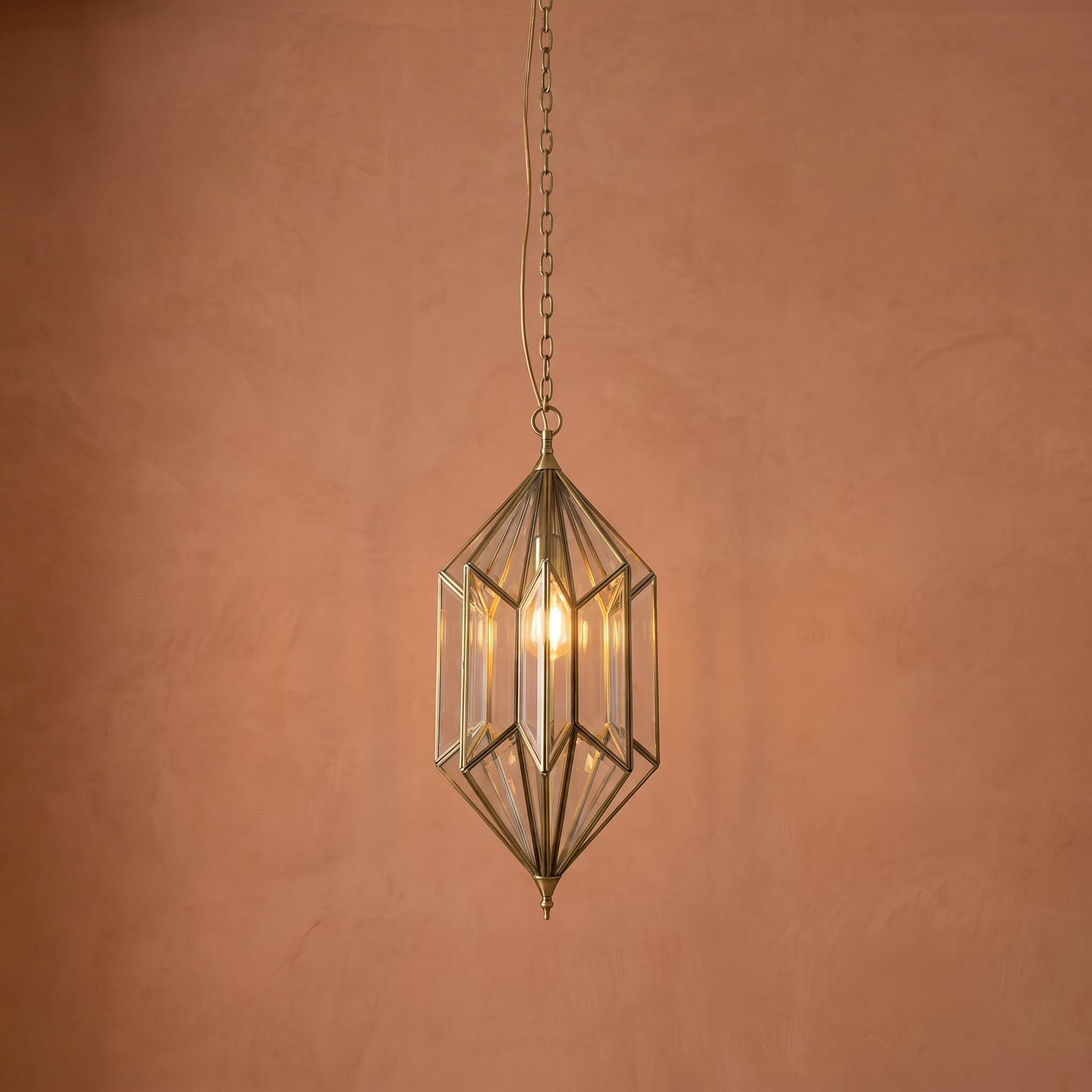 Geometric Pendant Light Glass Hanging Lantern Chain Fixture