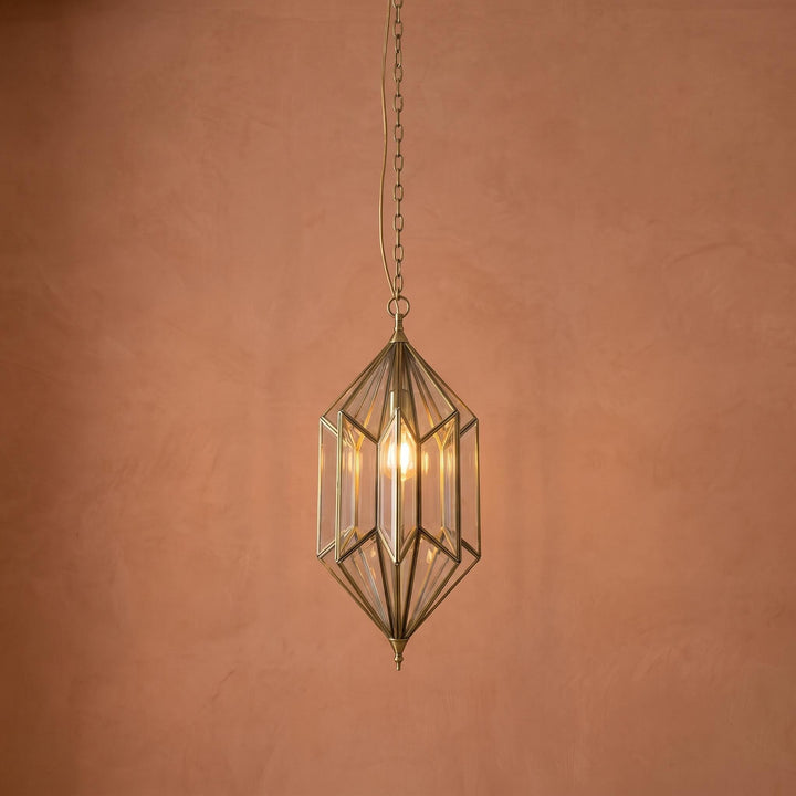 Geometric Pendant Light Glass Hanging Lantern Chain Fixture