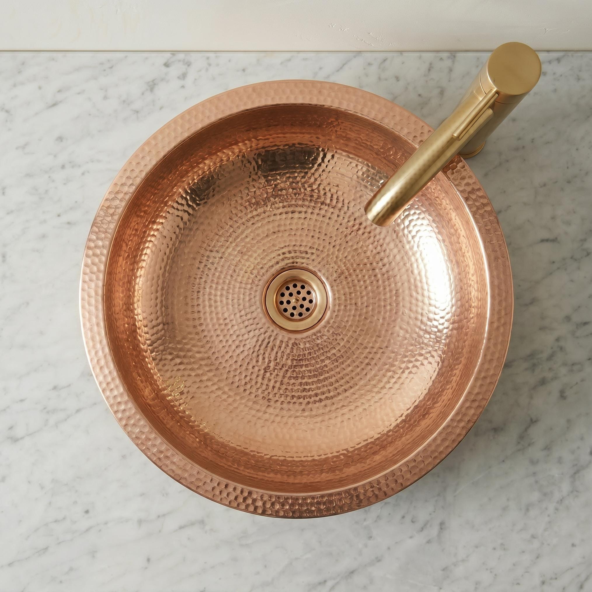 Copper Vessel Sink Engraved Hammered Round Bathroom Basin Handcrafted