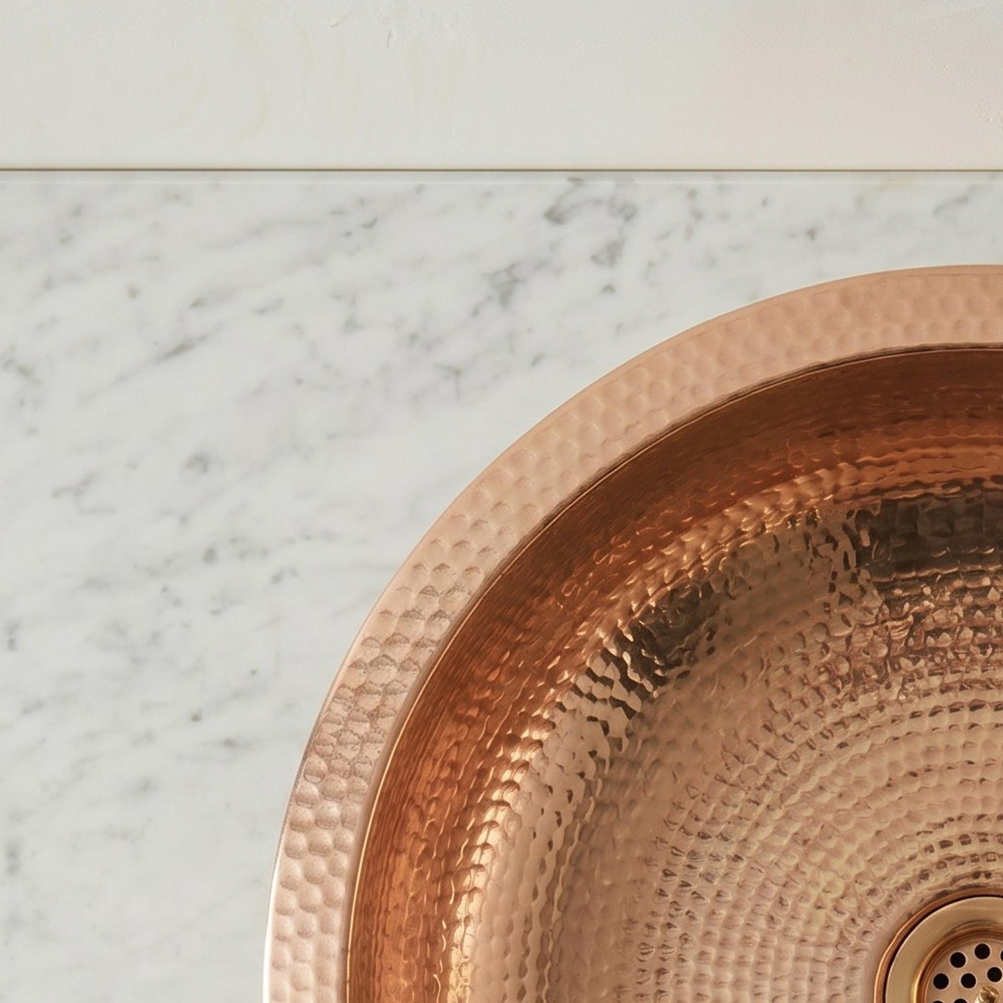 Copper Vessel Sink Engraved Hammered Round Bathroom Basin Handcrafted