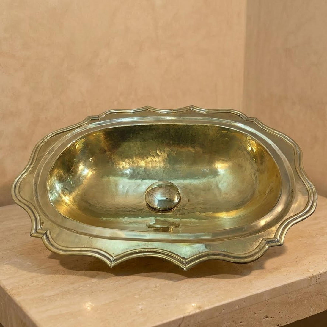 Gold Brass Bathroom Sink – Oval Scalloped Hammered Basin