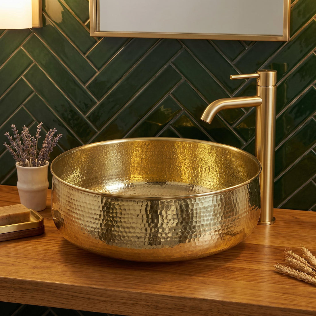 Brass Bathroom Vessel Sink Polished Hammered Round Gold Countertop Basin