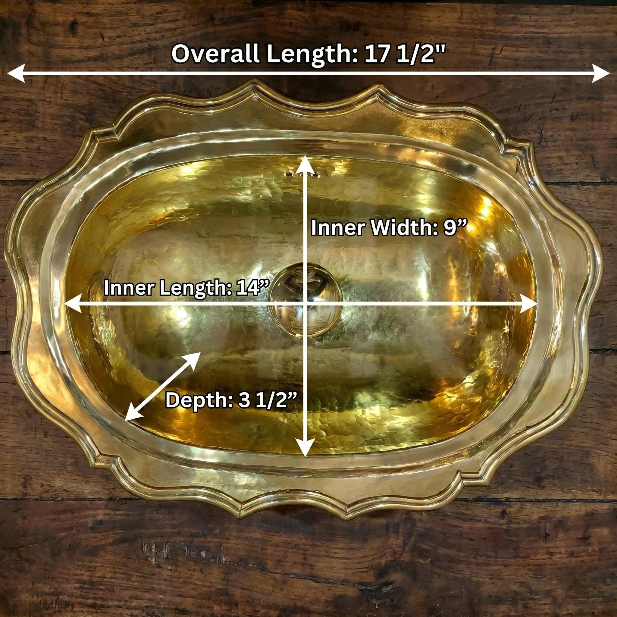 Gold Brass Bathroom Sink – Oval Scalloped Hammered Basin